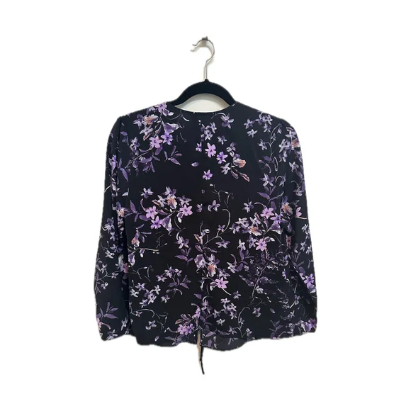 Express Black Floral Print Long Sleeve Wrap - Size M - Picture 2 of 7